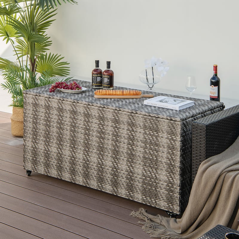Costway 96 Gallon Patio Rattan Storage Deck Box Container Garden Liner - See Details