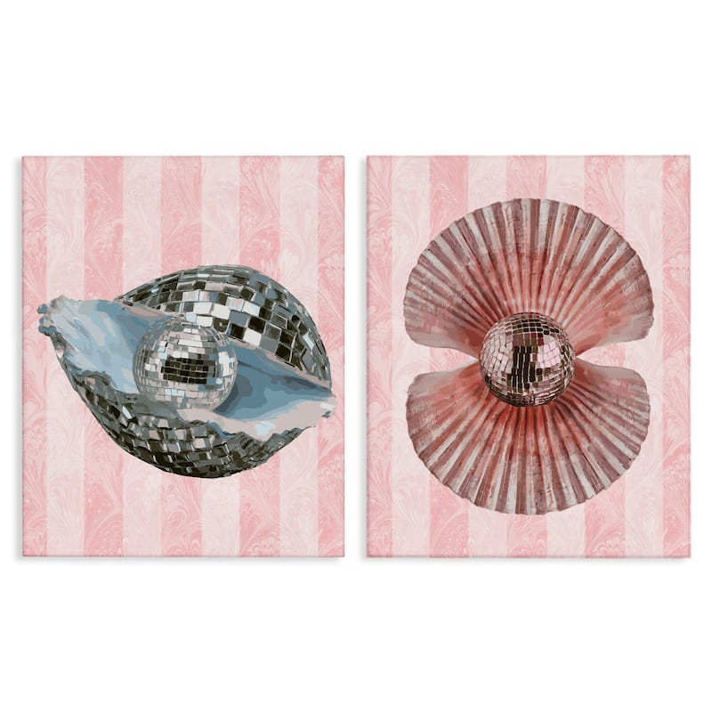 Stupell Pastel Disco Ball Sea Life Canvas Wall Art Design By Lil' Rue (Set of 2) - 24 x 30