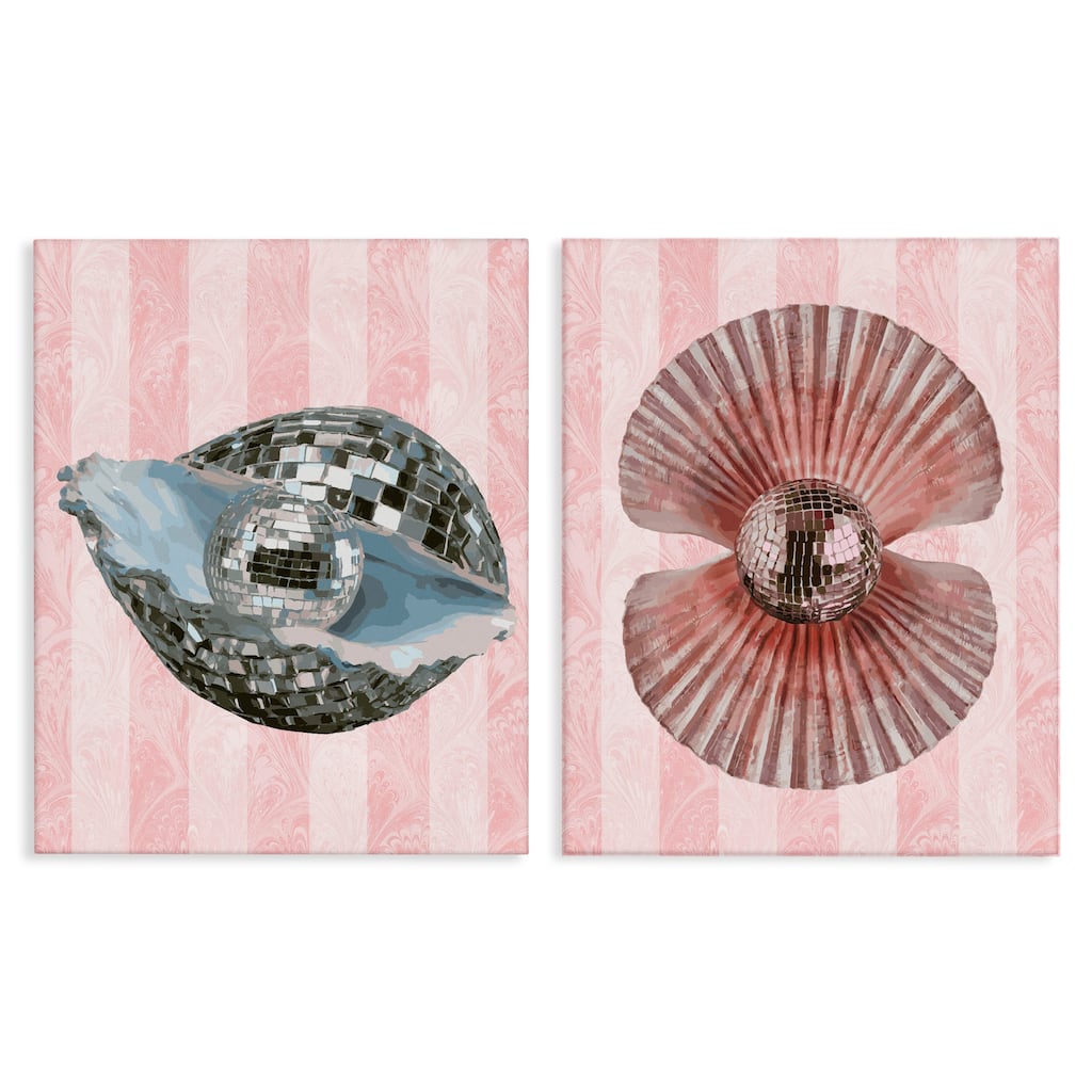 Stupell Pastel Disco Ball Sea Life Canvas Wall Art Design By Lil' Rue (Set of 2)
