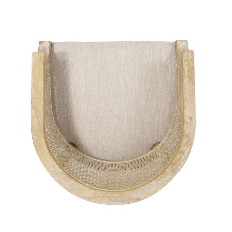 Roomfitters Rattan Accent Chair, Barrel Back Wood Frame with Upholstered Seat, Living Room Seating in Natural Finish