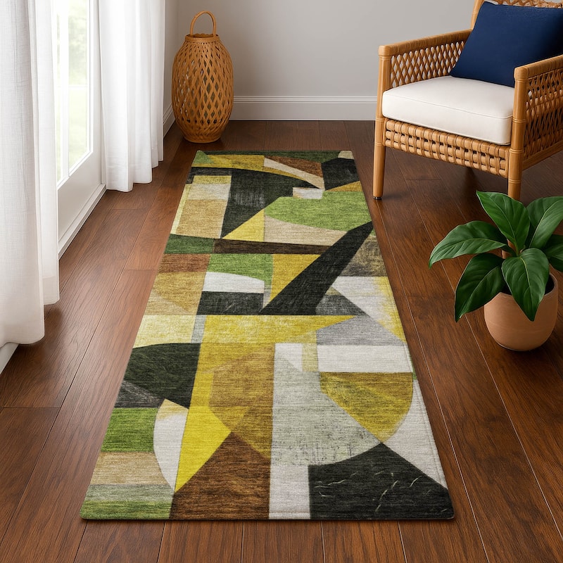 Premium Washable Super Soft Contemporary Mayfield Rug - Green - 2'3" x 7'6"