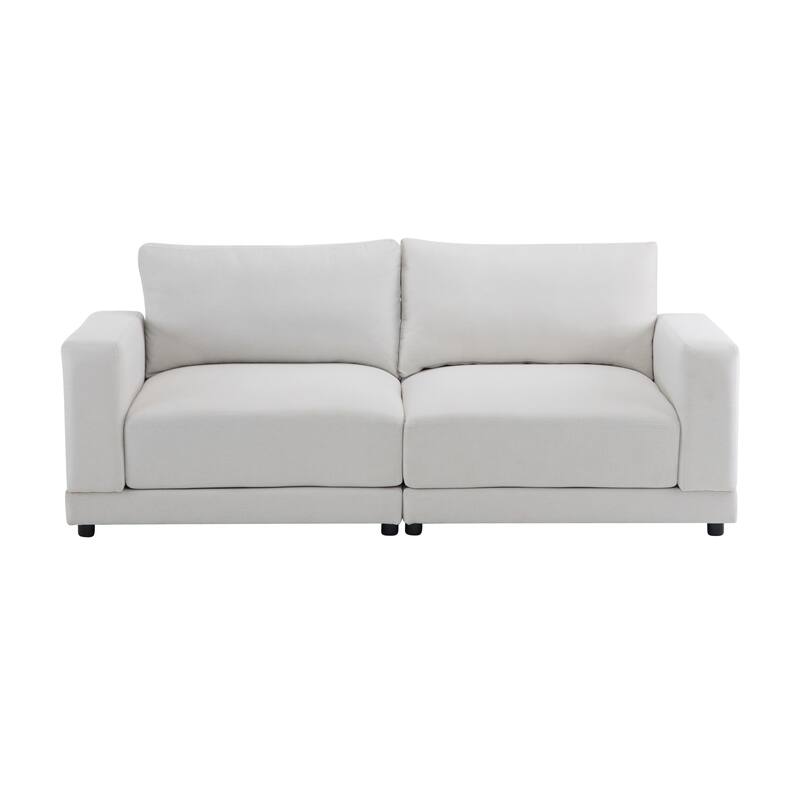 Roomfitters 81" Modern Square Arm Sofa with Soft Fabric Upholstery, Deep Cushions and Sturdy Wooden Legs for Living Room
