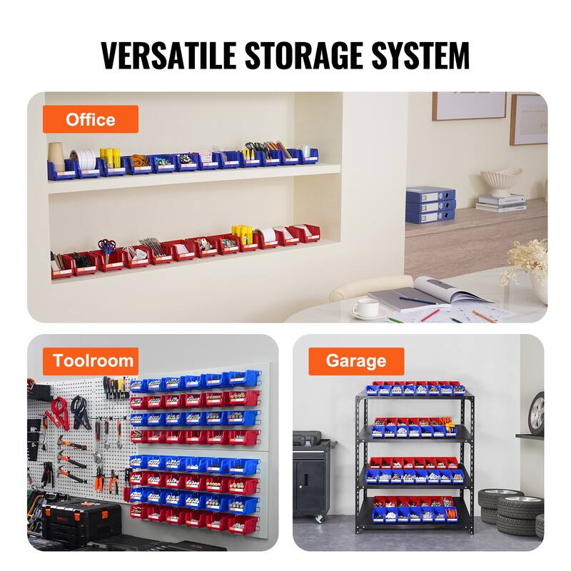 VEVOR Plastic Storage Bin,Hanging Stackable Storage Organizer Bin, Blue/Red,for,Office,or Pantry Organization