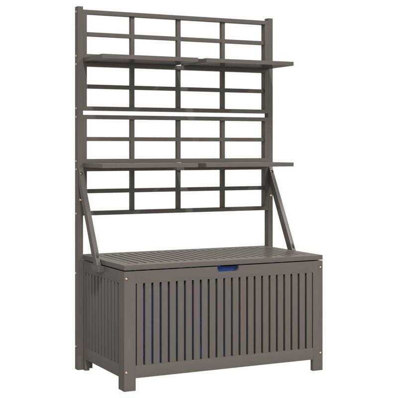 Garden Storage Box with Trellis, Shelves, Gray Acacia Wood, 63 Inch