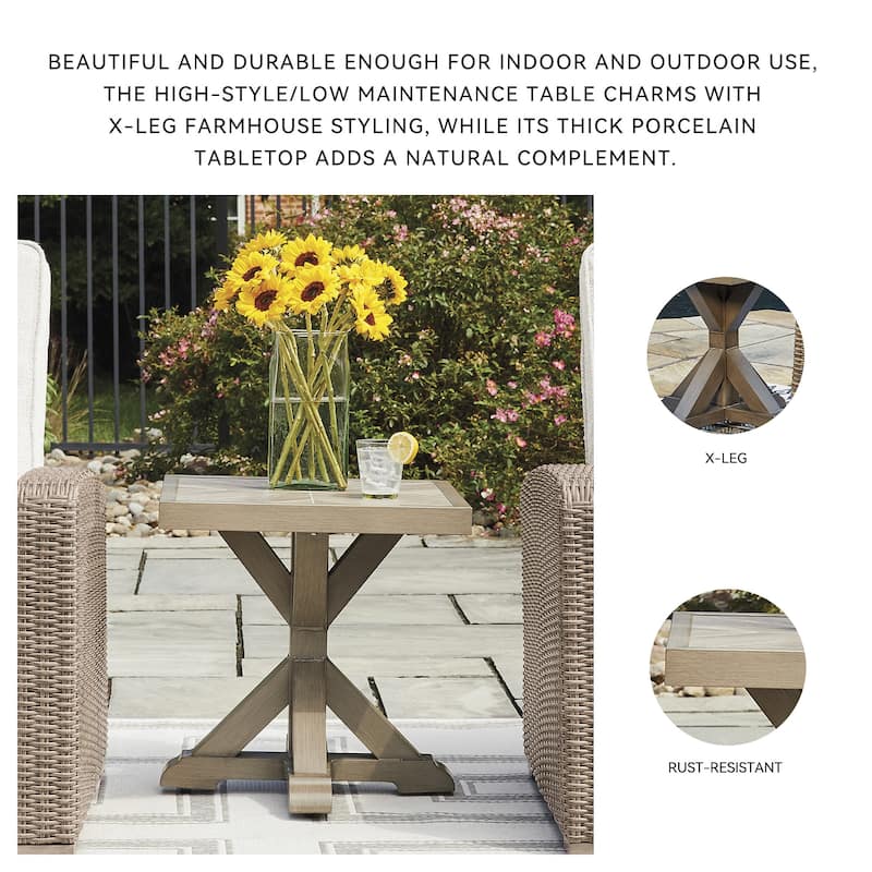 Beachcroft Outdoor Square End Table with Porcelain Top - 22.25" W x 22.25" D x 22.25" H