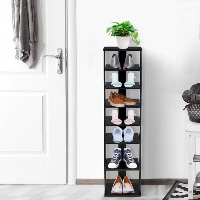 7-Tier Wooden Shoe Rack with Detachable Shelf and Water-Resistant Surface for Home Use - 11" x 10.5" x 43.5" (L x W x H)