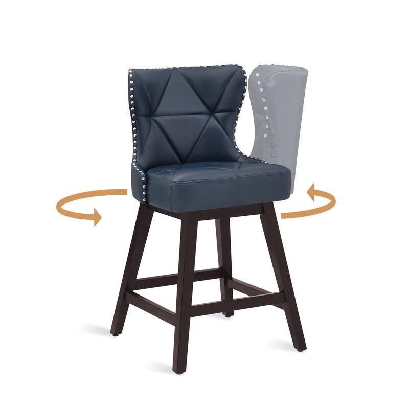 26 in. Mid-Century Modern Counter Stools Faux Leather/Fabric Upholstered Swivel Bar Stools for Island （Set of 4）