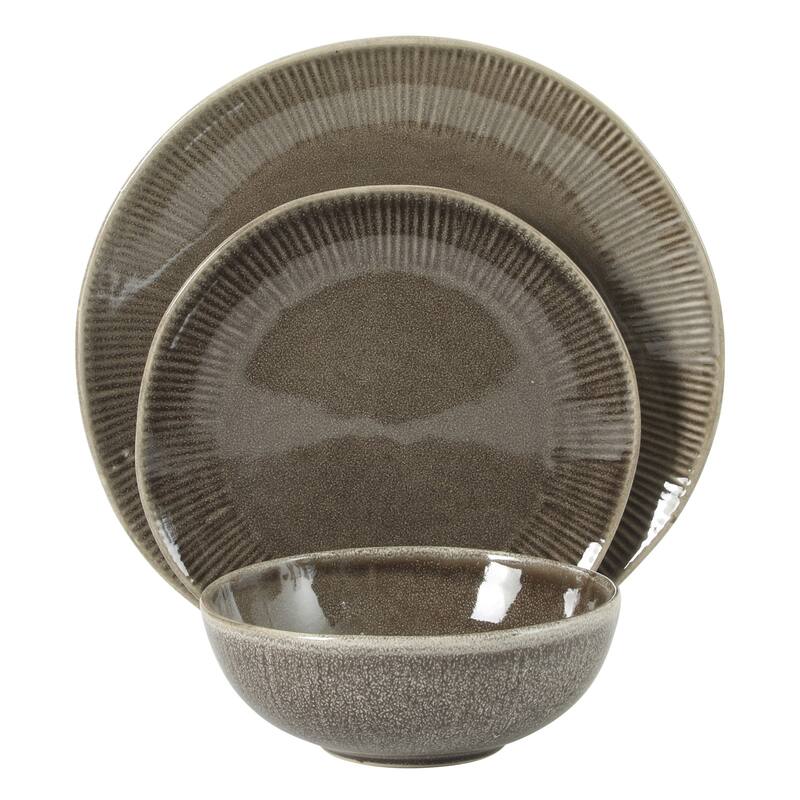 Gibson Elite Sandy Pines Stoneware Plates and Bowls Set - 12 Piece Reactive Glaze Dinnerware Set - Service for 4