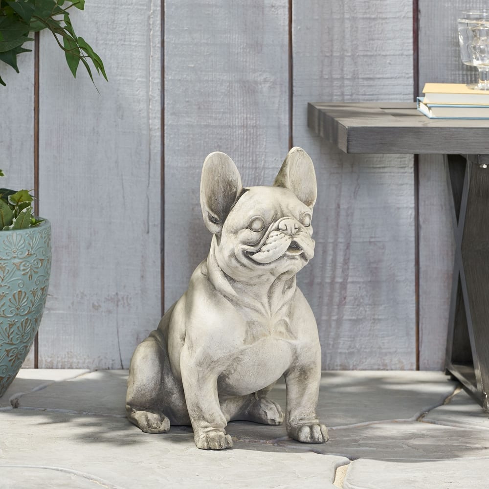 Roomfitters 17-Inch French Bulldog Garden Statue, Cast Stone Outdoor Dog Sculpture