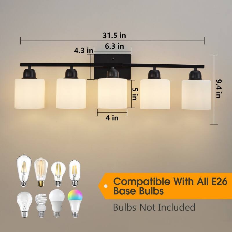 Modern Bathroom Vanity Light With Frosted Milk Glass Shades