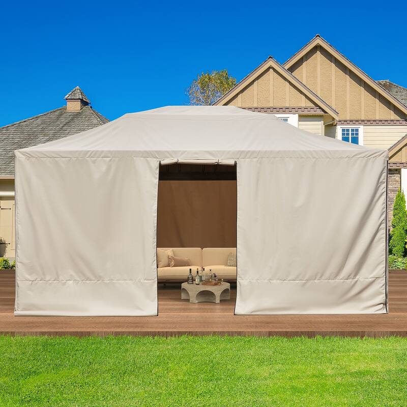 Outdoor Hardtop Gazebo with Galvanized Steel Double Roof & Aluminum Frame, Outdoor pergola with Premium Curtains and Nettings - 12'x16' - Gazebo Cover