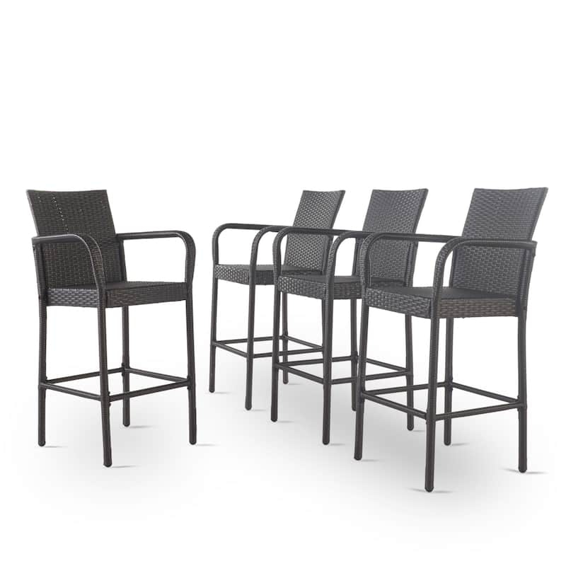 Delfina Outdoor Wicker Barstool (Set of 4) by Christopher Knight Home - 24.80"L x 24.35"W x 46.50"H