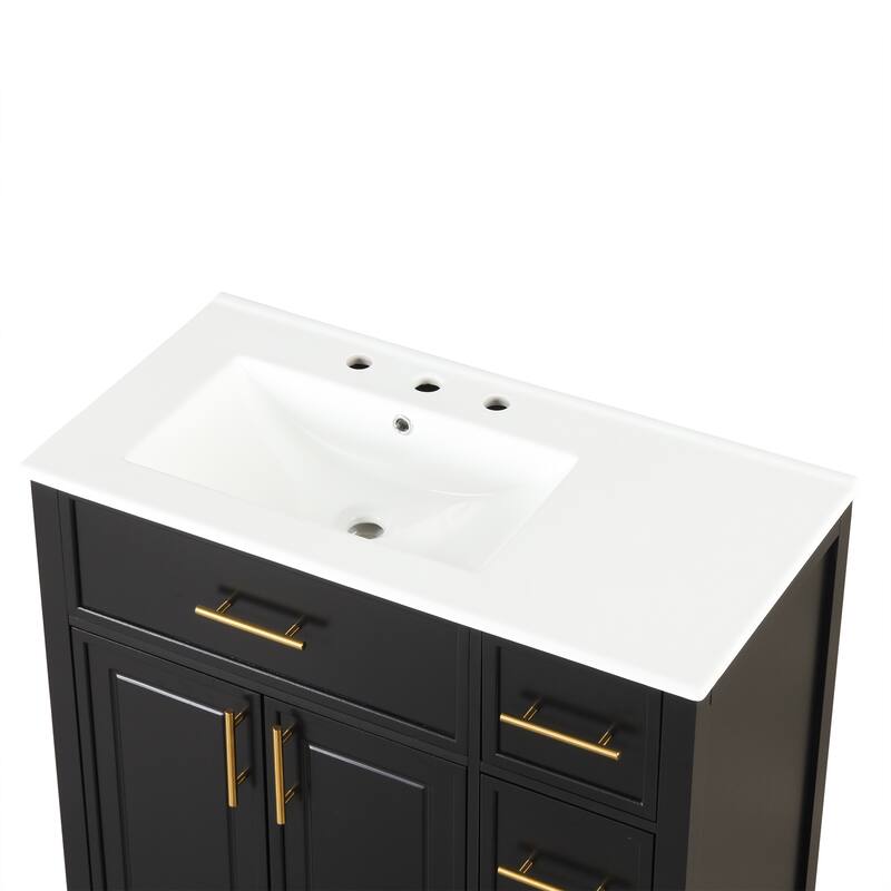 Sink Bathroom Vanity with Counter Top, 3 Drawers and Gold Handles