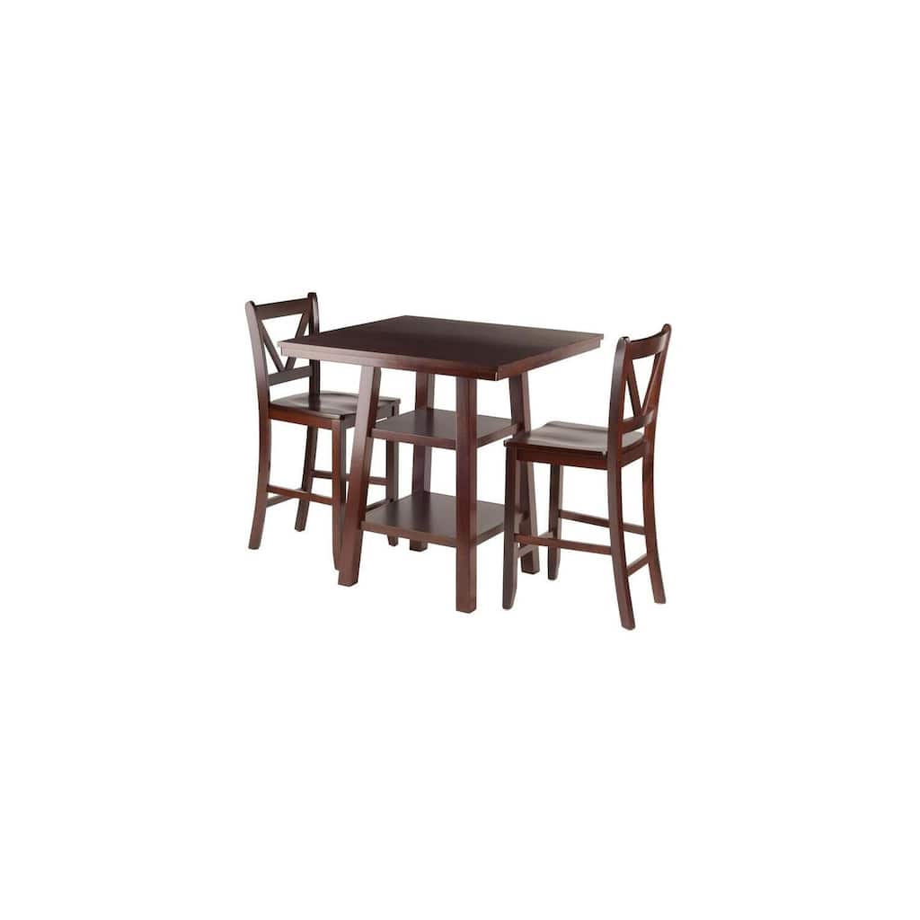 Coastal High Table Set with Bar Stools - 3 Piece Counter Height Dining Set, Walnut Finish