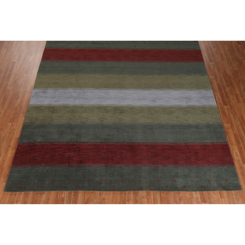 Decorative Contemporary Gabbeh Oriental Rug Hand-Knotted Wool Carpet - 9'8" x 9'10" Square