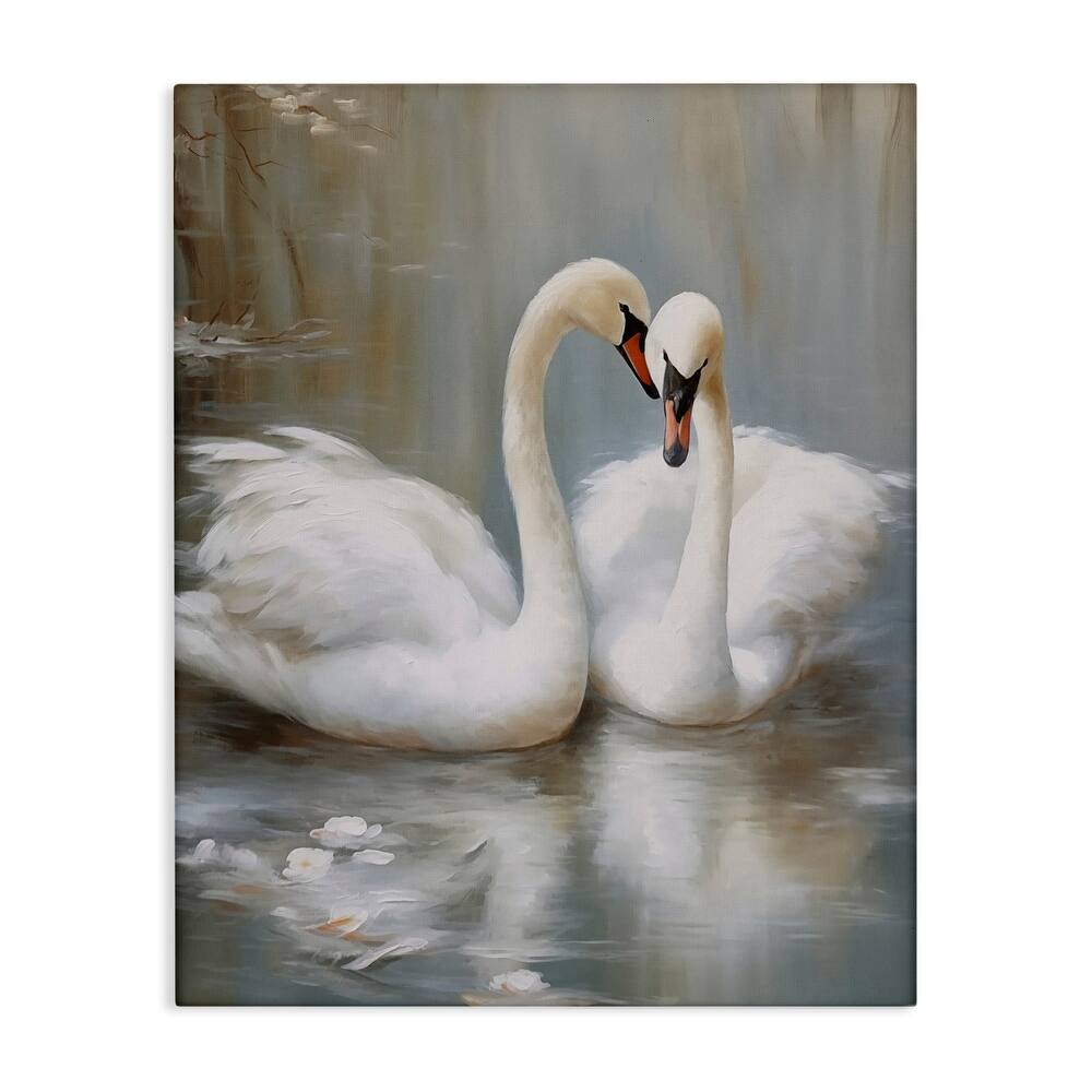 Stupell Kissing Swans on Pond Canvas Wall Art Design By Arlington Prints