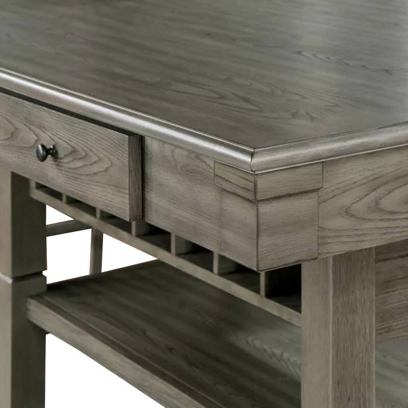 Yani Counter Height Table, 60 Inch Rectangular Top, Gray Solid Wood