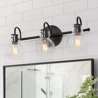 Olia Modern Black 3-Light Bathroom Vanity Light Orb Glass Wall Sconces Minimalist Design