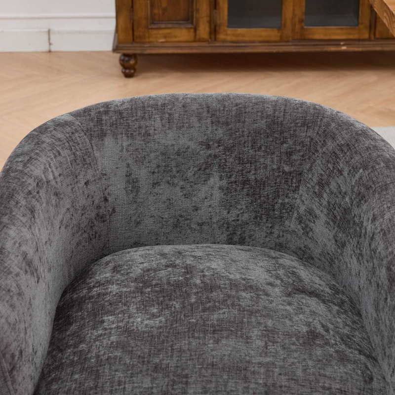 Mid Century Modern Upholstered Barrel Dining Chairs with Arms, Farmhouse Linen Kitchen Chairs with Natural Hardwood Frame