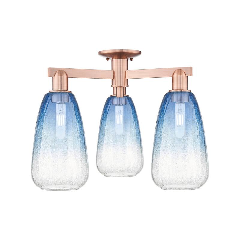 Innovations Lighting 716-3F-15-24 Brookhaven Almond Semi-Flush - Antique Copper / Sapphire Blue