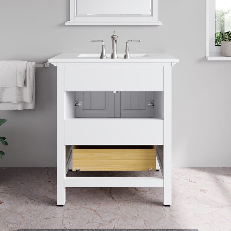 Britney 30 in. White Single Sink Bath Vanity with Carrara Quartz Top and Undermount Porcelain Sink - 30"