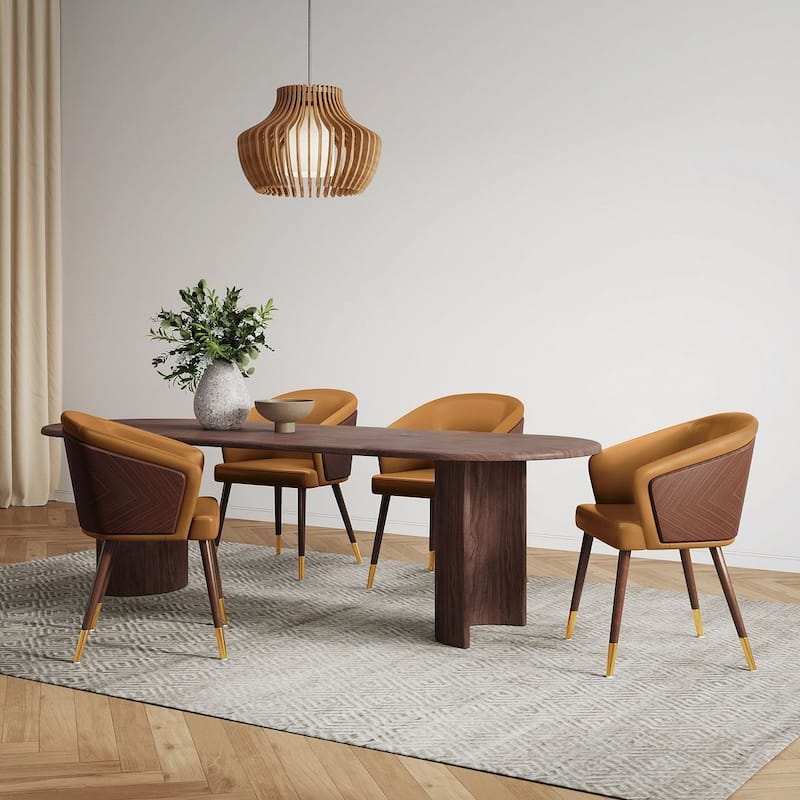 Manhattan Comfort Modern Reeva Leatherette Upholstered Dining Chair - Walnut and Camal - Single