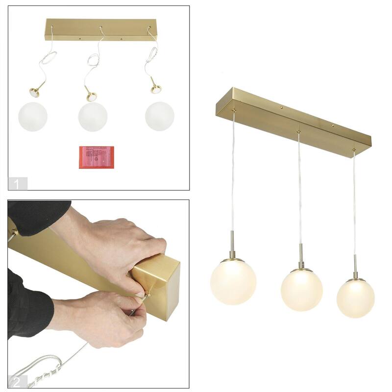 Modern 3-Light Gold LED Chandelier Linear Glass Island Lights for Dining Room - 23 “