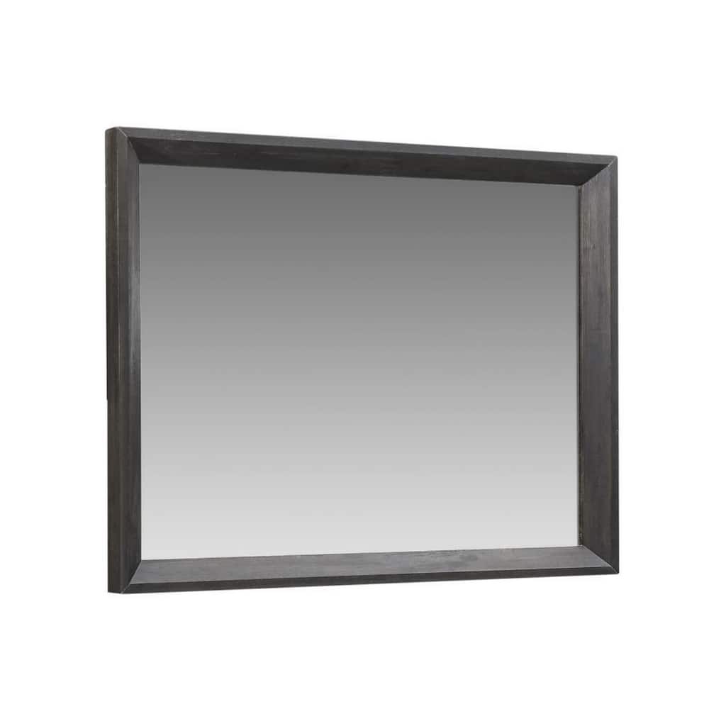 48 Inch Rectangular Wooden Frame Beveled Mirror, Gray