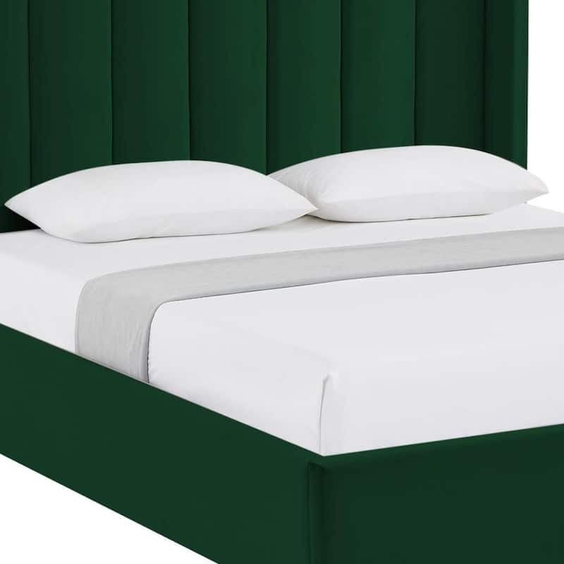 HomeRoots Green Velvet Upholstered Full Bed Frame