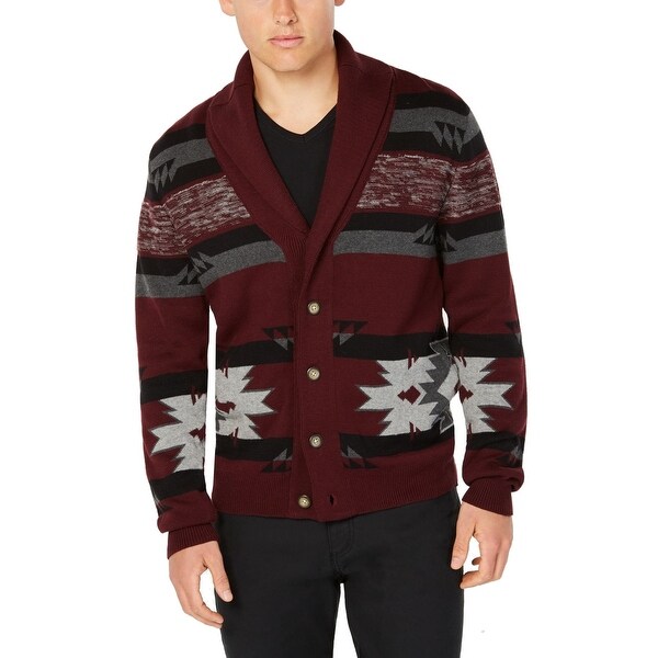 mens red cardigan button sweater
