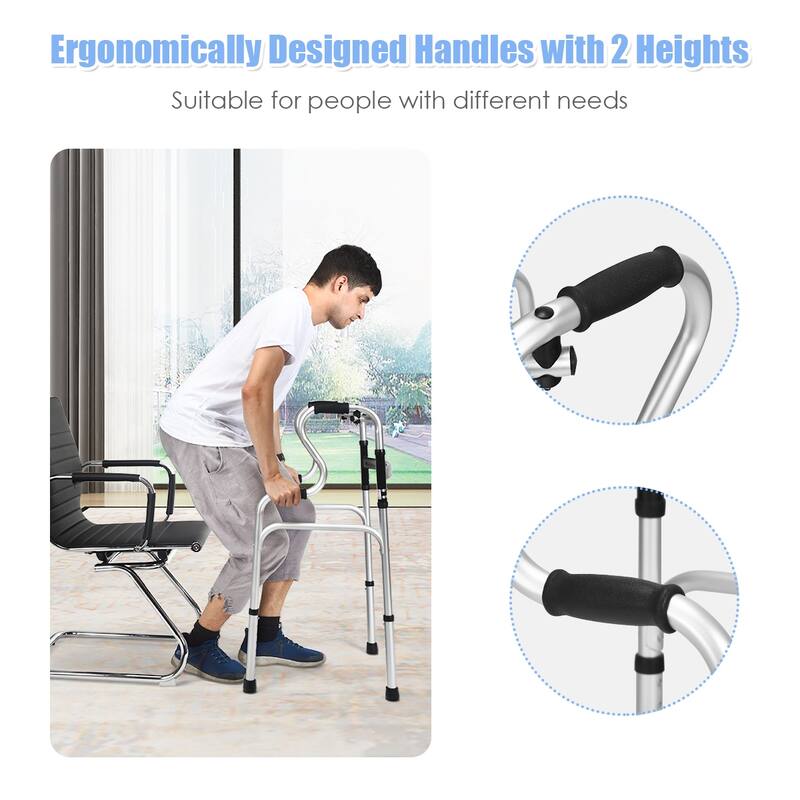 Costway One-button Folding Walker Aluminum Walking Frame w/ Adjustable - See Details