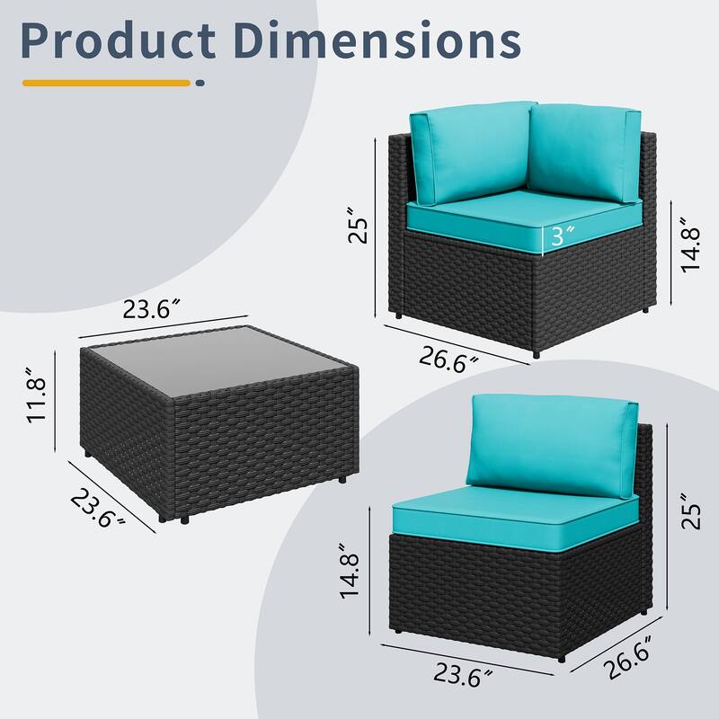 Outdoor 5-Piece Wicker Sectional Sofa Set with Table