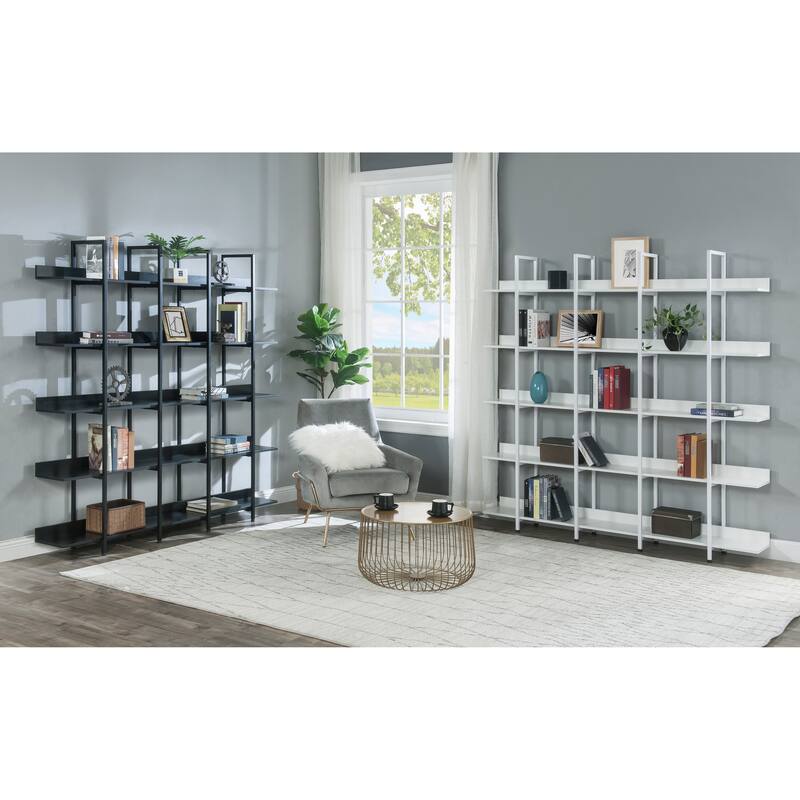 5 Tier Bookcase Home Office Open Bookshelf, Vintage Industrial Style Shelf, MDF Board, White Metal Frame