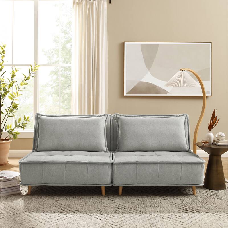 Art Leon Folding Convertible Futon Sleeper Sofa Chair (Set of 2) - Light Grey