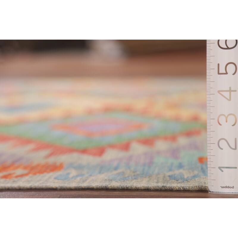 Hand Woven Oriental 100% Wool Carpet Southwestern Geometric Multi-Colored Kilim Area Rug - 6' 8'' X 5' 0''