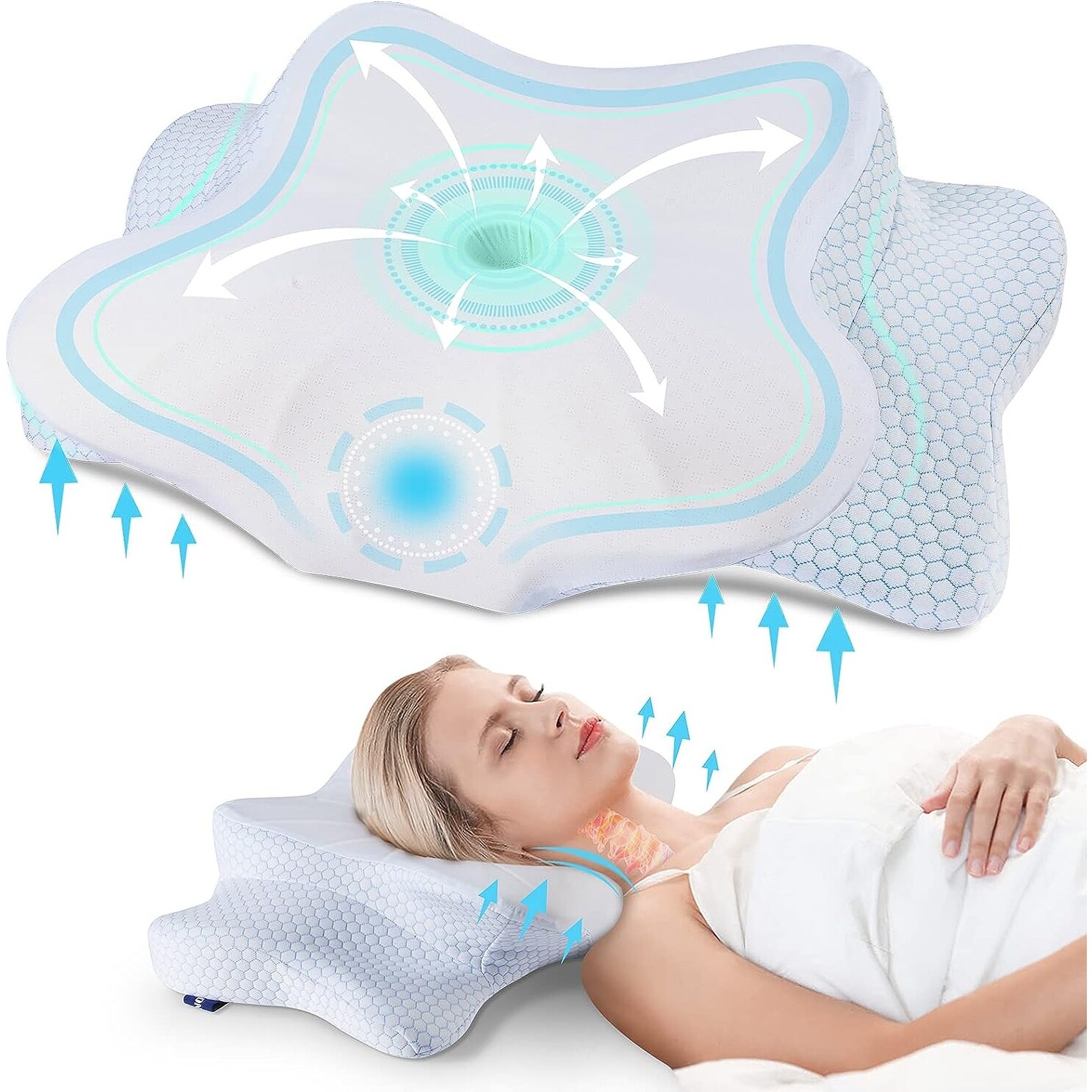 Cervical Pillow for Neck Pain Relief Ergonomic Orthopedic Neck Support Pillow for Side Back and Stomach Sleepers King Blue Bed Bath Beyond 40209359