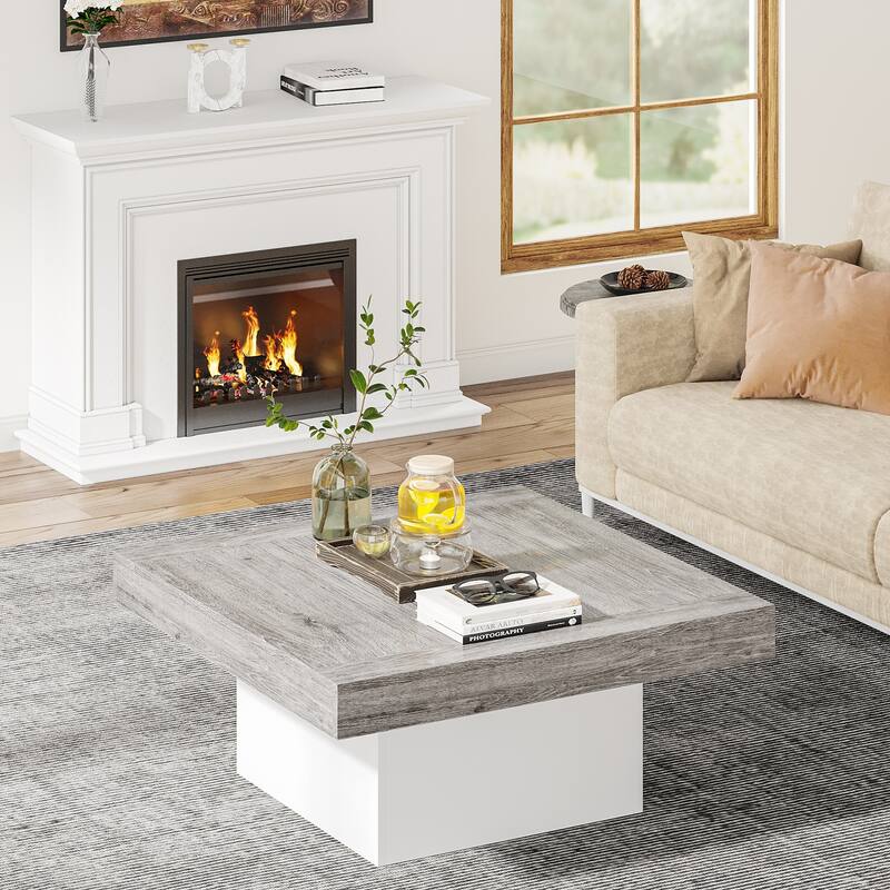 Farmhouse Coffee Table Square LED Coffee Table Engineered Wood Coffee Table