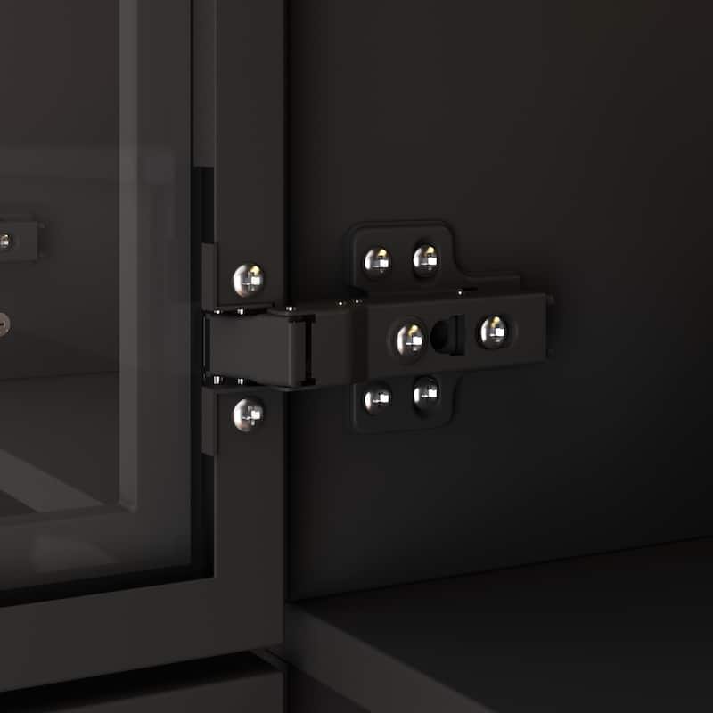 47.2" Wide Armoire LED Light All Glass Door Closet Cabinet Wardrobe