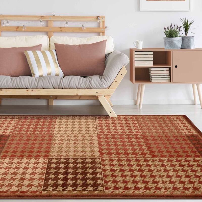 Superior Abstract Checkered Border Power-Loomed Indoor Area Rug