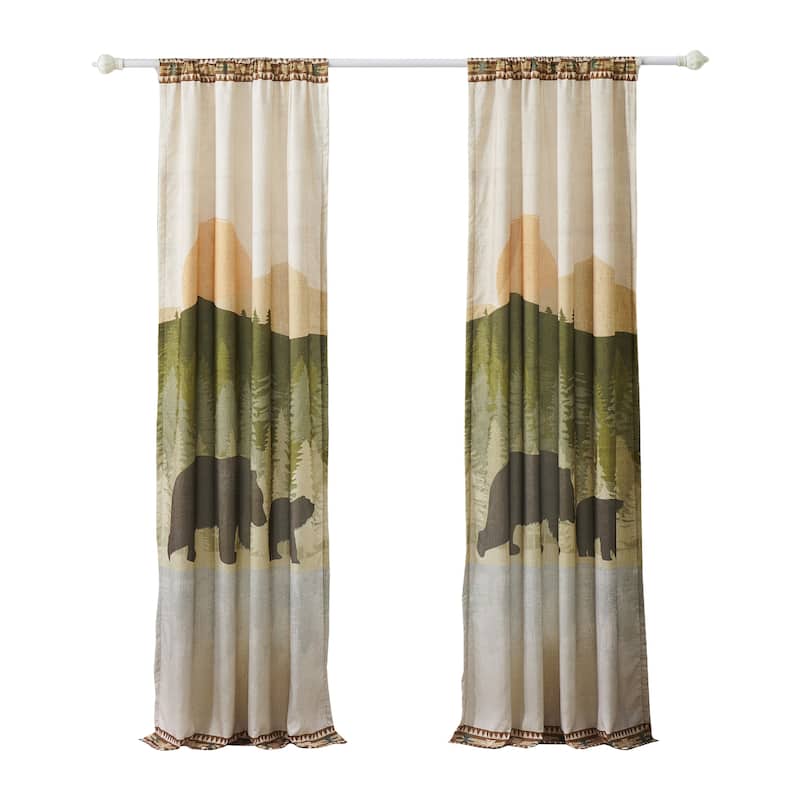 Kip 2 Panels Curtain Set, Microfiber, Green and Beige Mountain Scenery