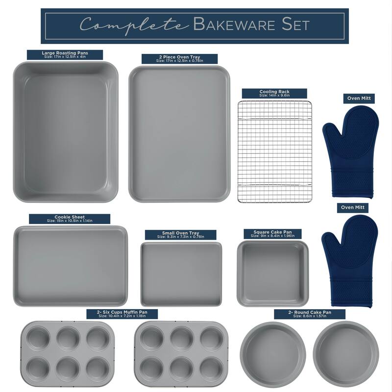 Country Kitchen Nonstick Stackable Bakeware Set - Durable, Easy Release Baking Set, Cream, 13 Pcs