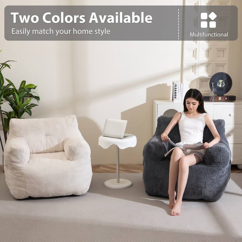 Corduroy Memory Foam bean bag Sofa With Ottoman