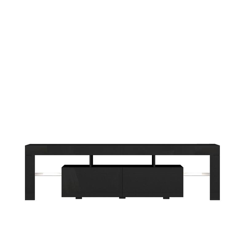High Gloss TV Stand for TVs up to 65'', Entertainment Center w/ Glass Shelf Modern TV Console w/ Storage Drawers for Living Room