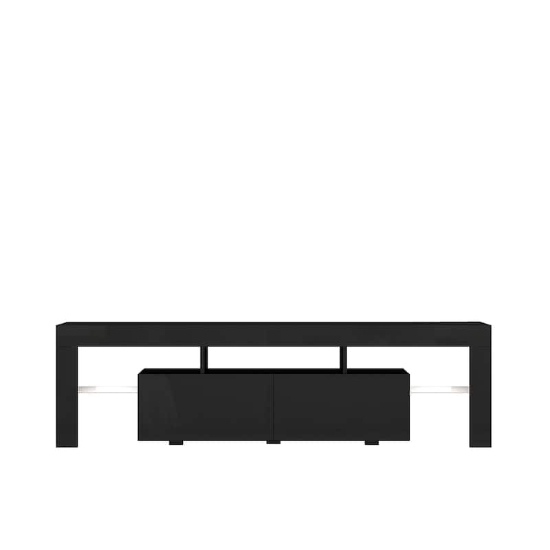 High gloss TV Stand with LED Lights for TVs up to 65'', Modern TV Console with Storage Cabinets for Living Room