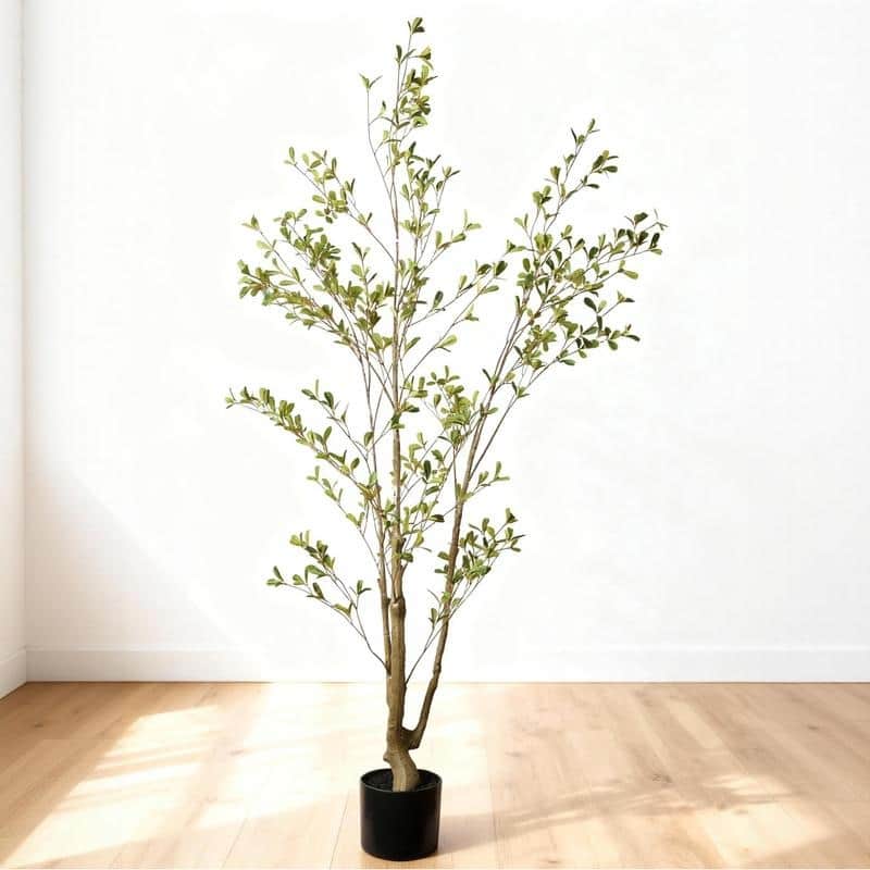 5FT Realistic Artificial Olive Tree in Black Pot - Lifelike Indoor Faux Plant for Home & Office Decor