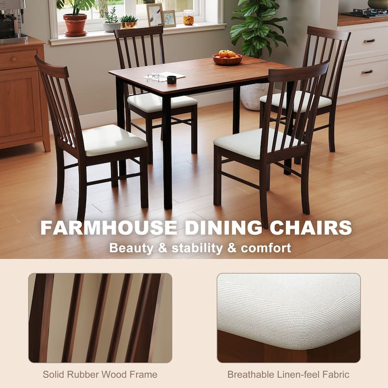 HOMCOM Wooden Dining Chairs Set of 4, Farmhouse Upholstered Kitchen Chairs with Rubber Wood Frame for Living Room, Dining Room