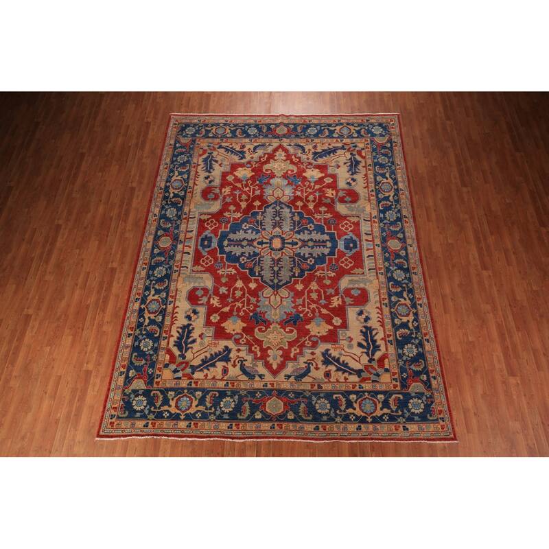 Heriz Serapi Vegetable Dye Area Rug Handmade Wool Carpet - 9'1" x 12'0"