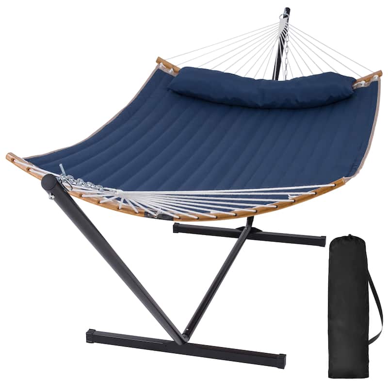 Outdoor 55 Inch 2 Person Hammock with Stand and Pillow - Dark Blue