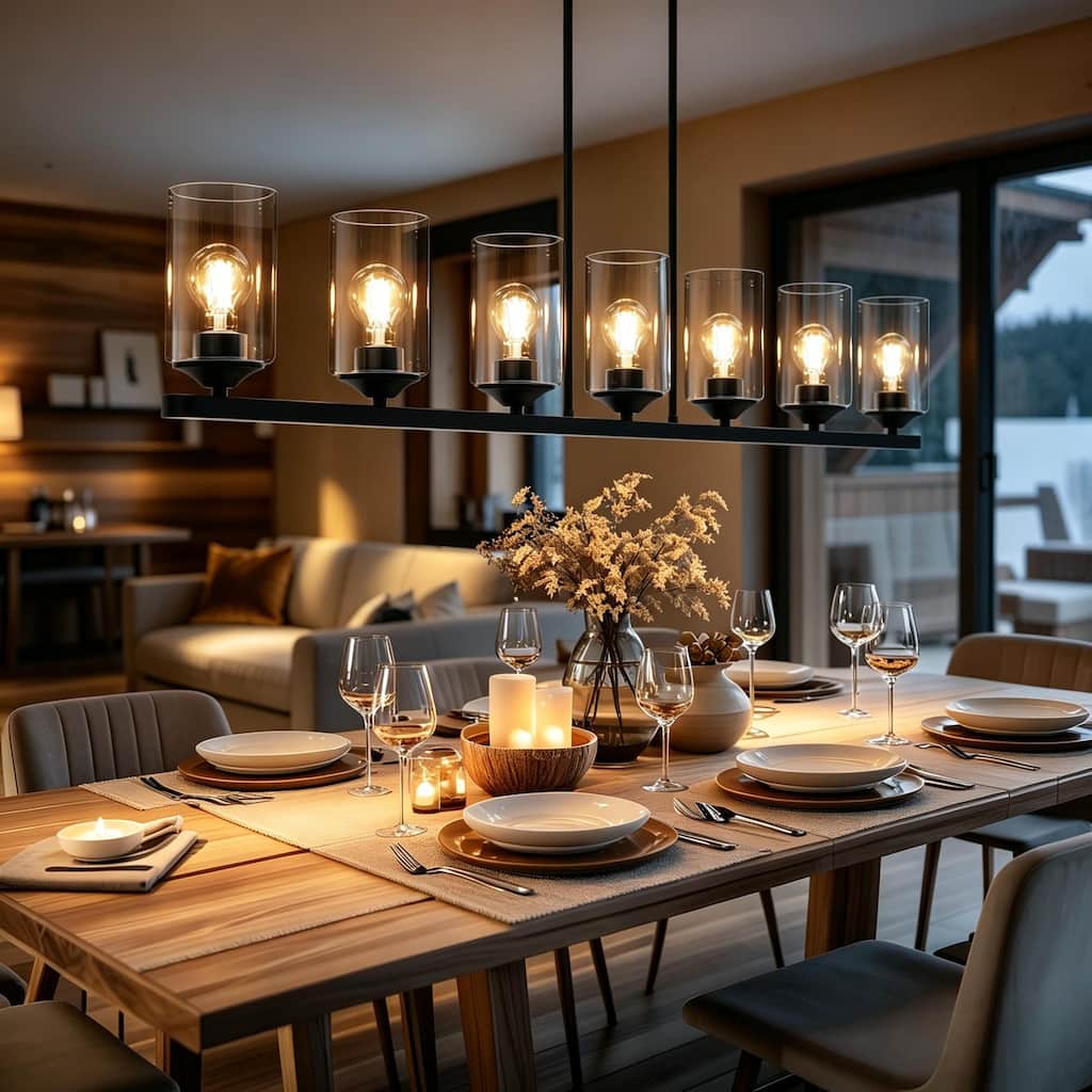 Modern Farmhouse 7-Light Large Chandelier Black Linear Light for Kitchen Island Dining Room - 53.1" W