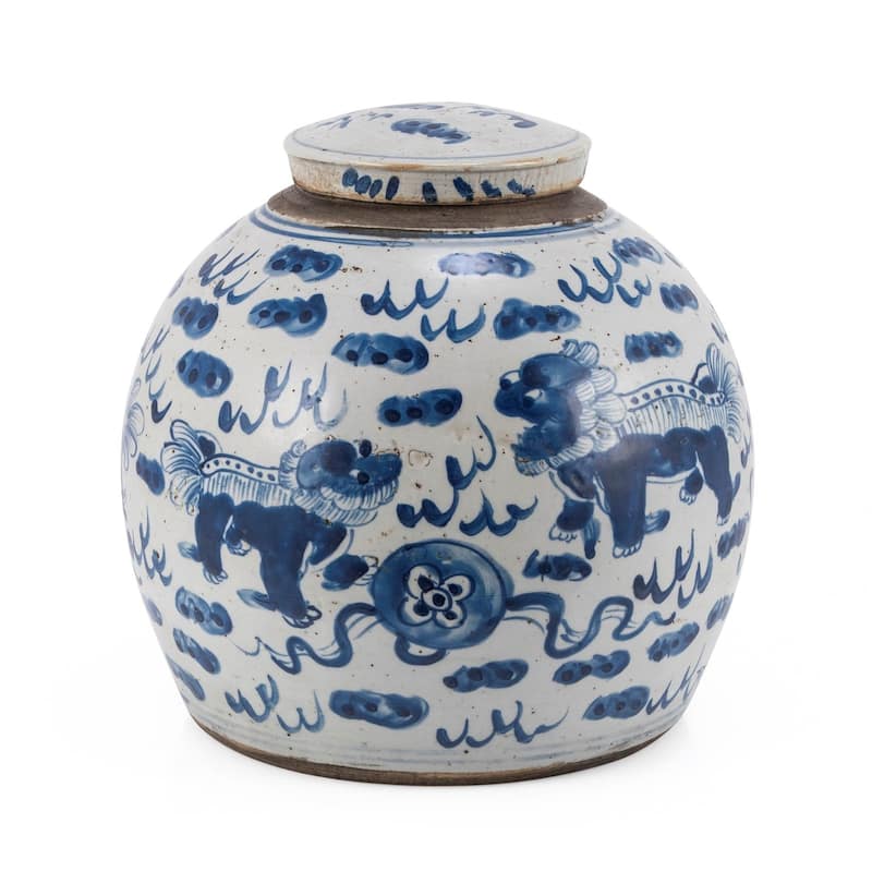 Vintage Ming Jar Lion Motif - Large